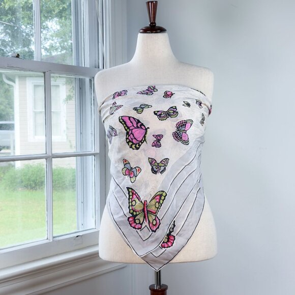 Vintage Y2K Butterfly Print Bandana Square Scarf Pastel Beach - Picture 1 of 6